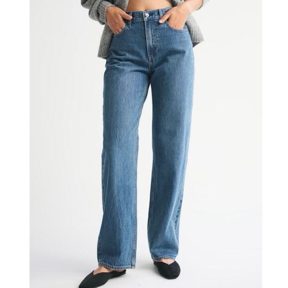 Abercrombie & Fitch The Loose High Rise Jeans Medium Wash Raw Hem 27/4L EUC - Picture 7 of 12